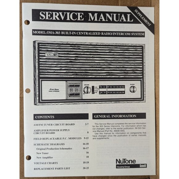 NUTONE SERVICE MANUAL BUILT-IN CENTRALIZED RADIO/INTERCOM SYSTEM MODEL IM-303 - Picture 7 of 13